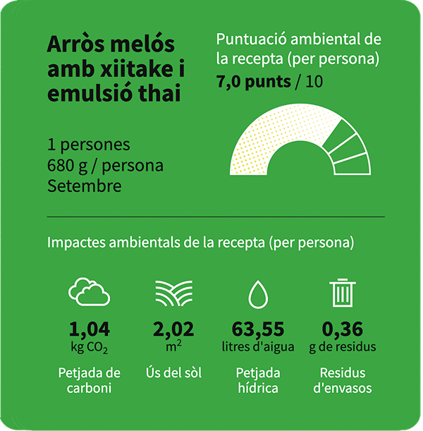 La puntuació ambiental de l'Arròs melós amb xiitake i emulsió thai del restaurant Llamber, és de 7 punts.